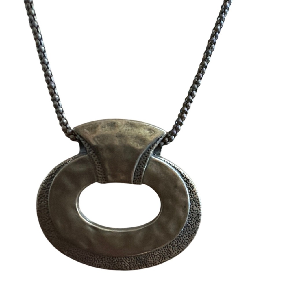 Vintage Style‎ Bronze Hammered Oval Statement Necklace Textured Popcorn Chain